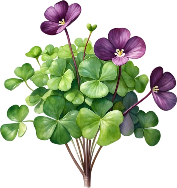 PSD aquarel schilderij van de purple shamrock plant