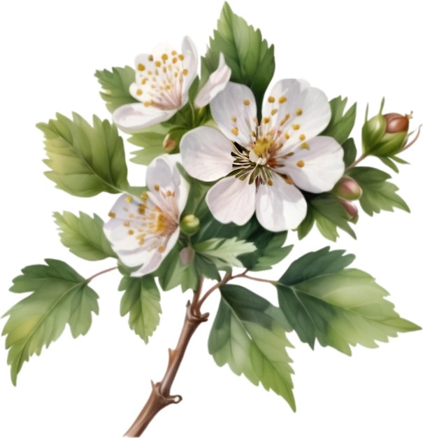 Aquarel schilderij van een hawthorn bloem