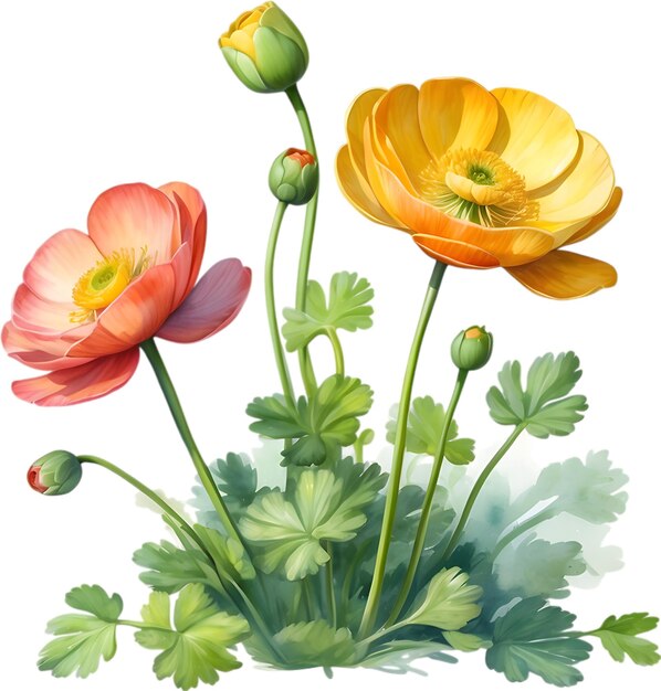 PSD aquarel schilderij van een ranunculus bloem