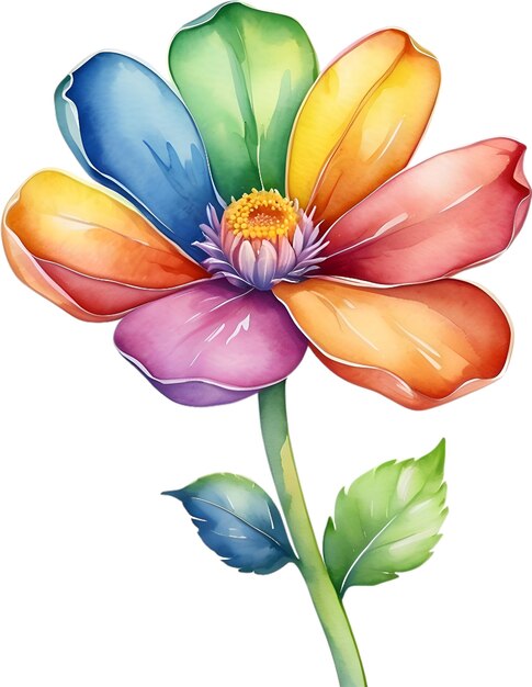 PSD aquarel schilderij van een schattige regenboogbloem