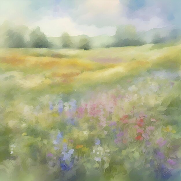 PSD aquarel schilderij van een veld met wilde bloemen aigenerated