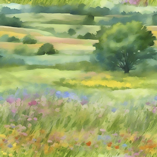 PSD aquarel schilderij van een veld met wilde bloemen aigenerated