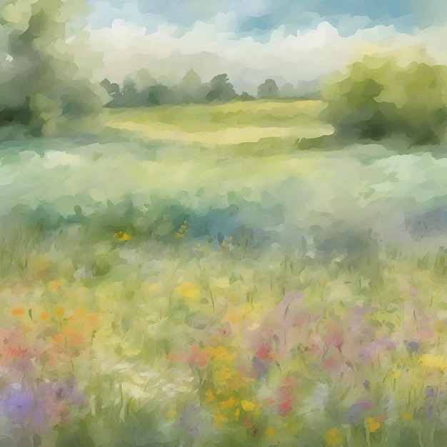 PSD aquarel schilderij van een veld met wilde bloemen aigenerated