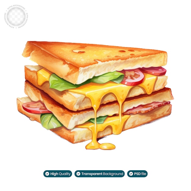 PSD aquarel ter ere van de gastronomische ingrediënten en voortreffelijke smaak van een broodje