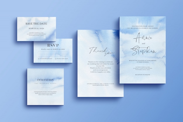 aquarel uitnodiging sjabloon, bruiloft briefpapier set