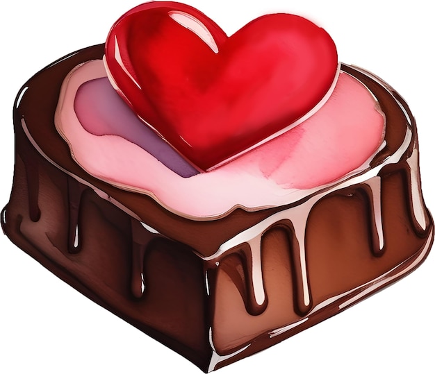 Aquarel valentijn chocolade zoete dessert snoeptaart in hartvorm clipart voor romantisch ontwerp