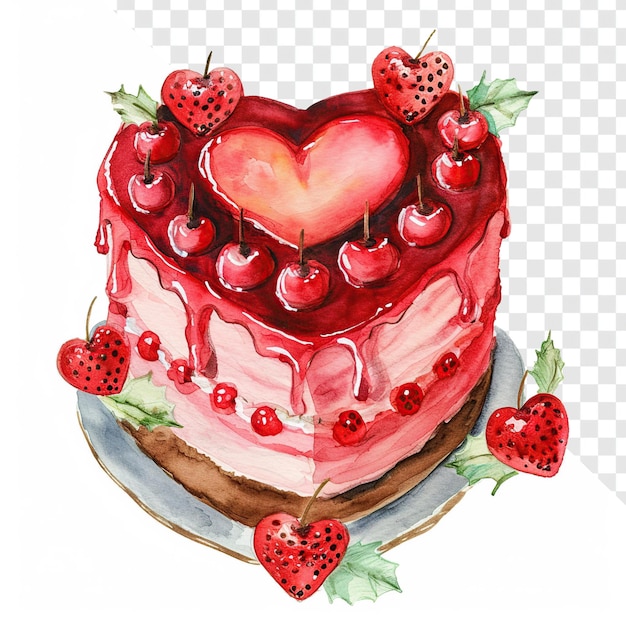 Aquarel valentine heart cake geïsoleerd voor achtergrond verwijdering