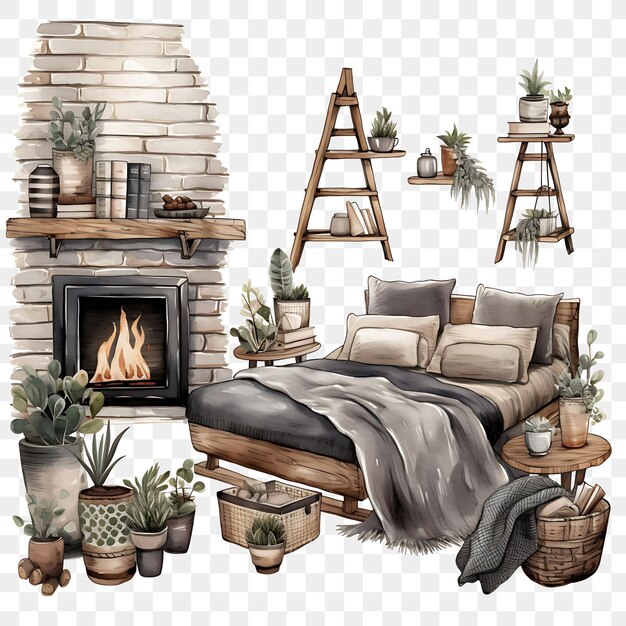 PSD aquarel van nordic hygge hideaway een kamer die het coz clipart creative design ink concept belichaamt