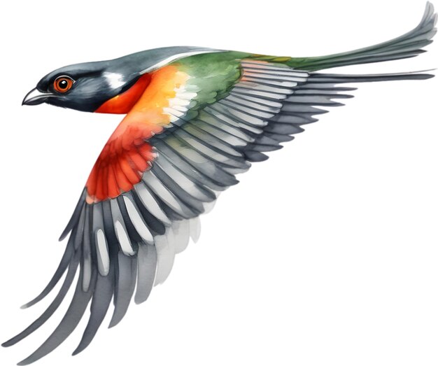 Aquarellen van kleurrijke elegante trogon vogels aigenerated