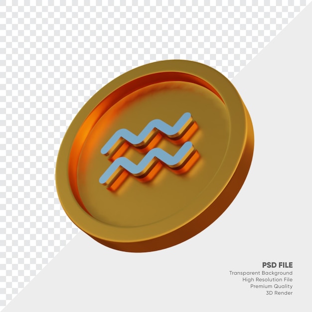 Aquarius zodiac horoscope symbol on golden coin 3d illustration