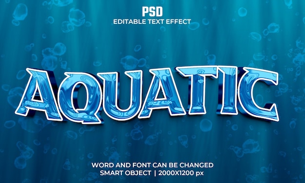 PSD aquatic 3d editable text effect premium psd with background