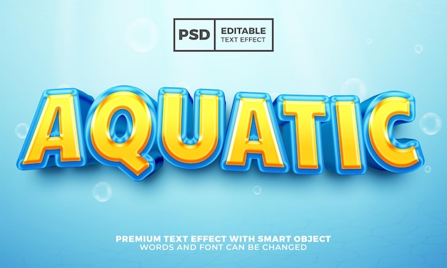 Aquatic cartoon 3d bewerkbaar teksteffect premium psd