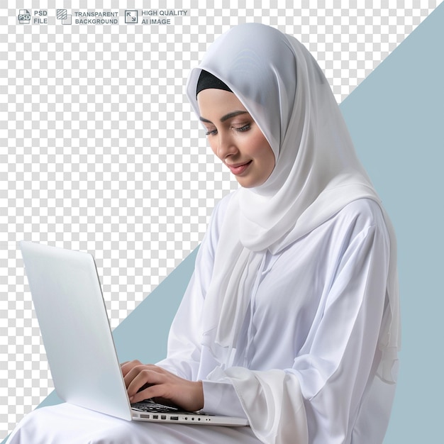 PSD arab business woman working on laptop transparent background