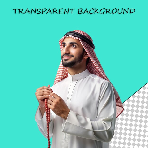 PSD arab man in thobe pointing upwards