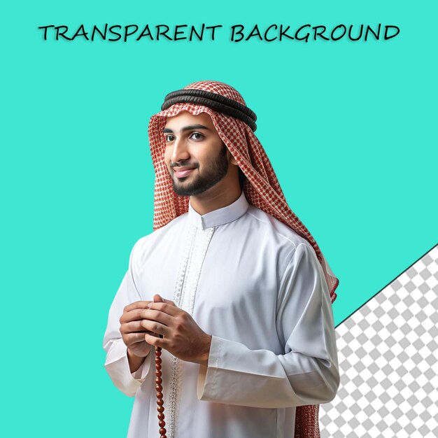 PSD arab man in thobe pointing upwards