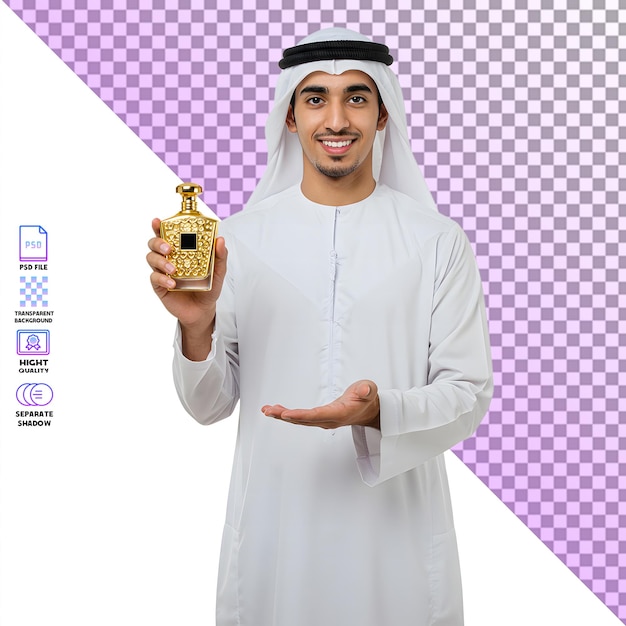 Arab prezentujący perfumy