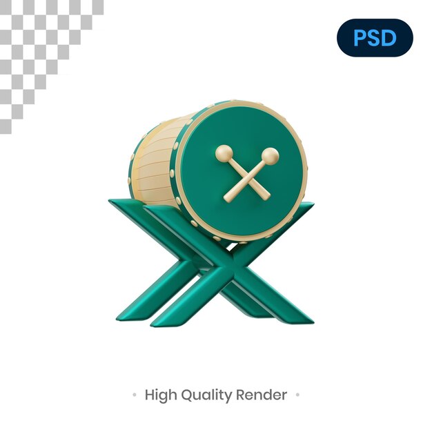 Arabic drum bedug 3d render illustration premium psd