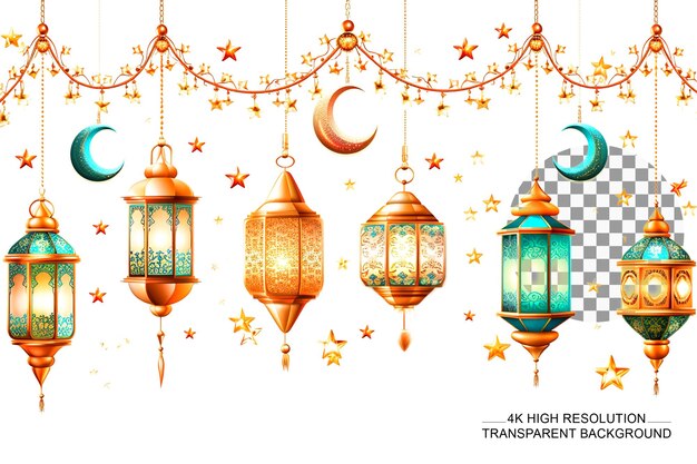 Arabic traditional ramadan kareem eastern lanterns on transparent background