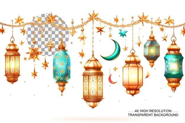 Lanterne orientali tradizionali arabe del ramadan kareem su sfondo trasparente