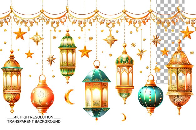 Arabic traditional ramadan kareem eastern lanterns on transparent background