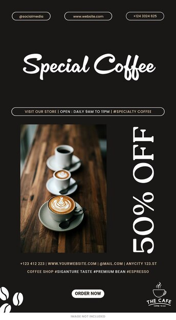 PSD arabica coffee instagram stories template psd design social media theme coffee shop layout template