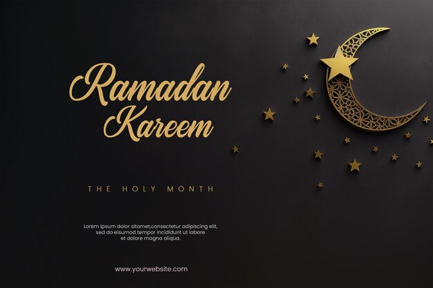 Arabski Półksiężyc I Złote Latarnie Lampa świetlna Ramadan Kareem Baner Tło