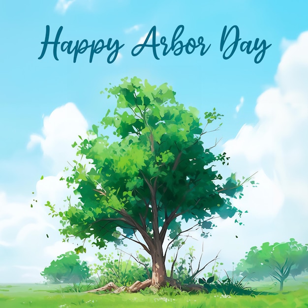 PSD arbor day social media visual tree illustration in a field ai generated