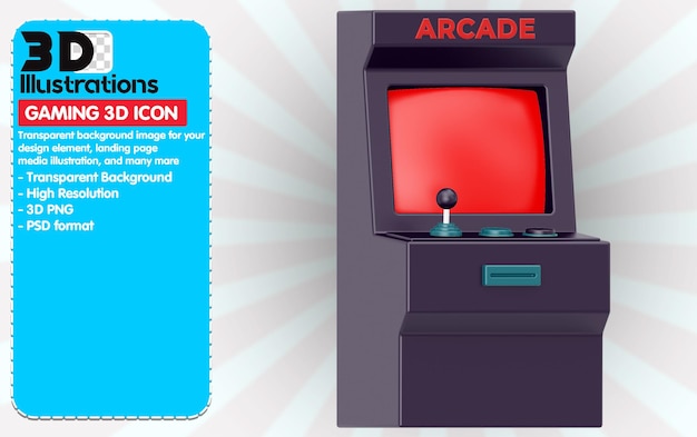 Arcade machine front icon 3d render illustration