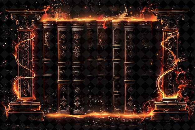 PSD arcane library arcane frame with ancient books and swirling neon color frame y2k art collection