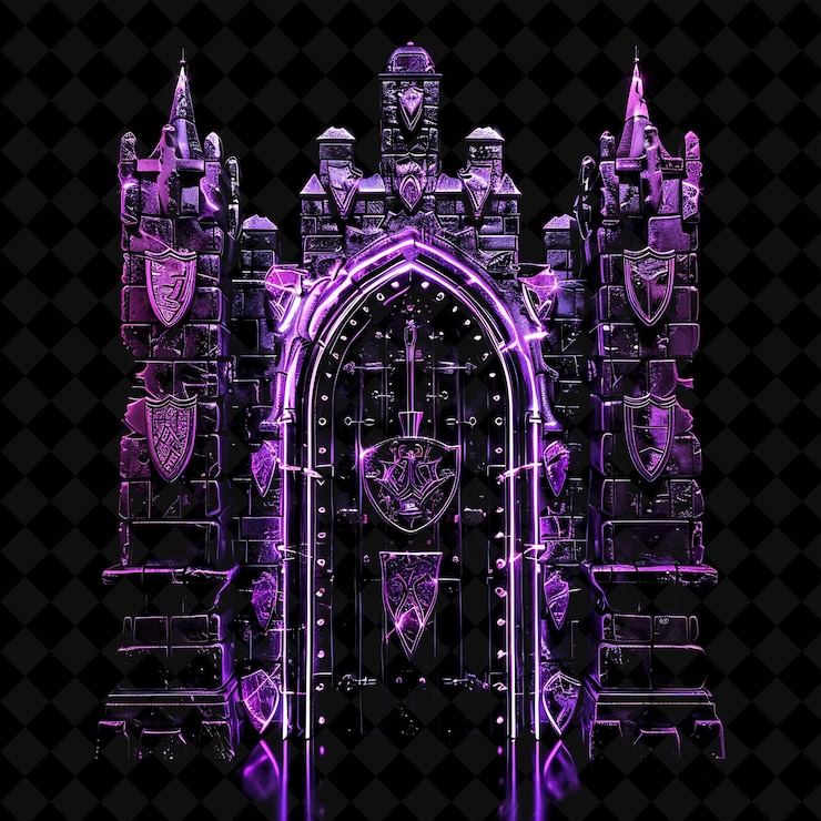 PSD вход в средневековый замок с геральдикой и костюмом ар png y2k shape neon color collection