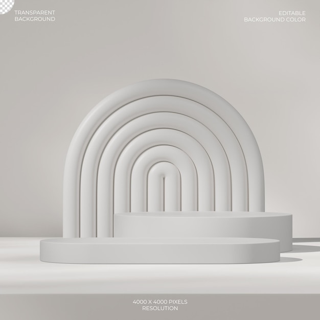 arch backdrop 3d image render transparent background of white color curved podium in square