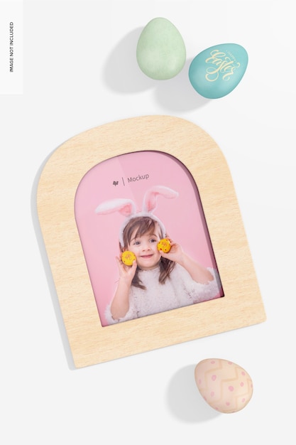 Arch shaped photo frame mockup, top view