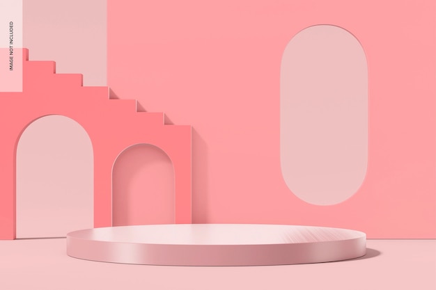 Мокап арочной глянцевой розовой сцены