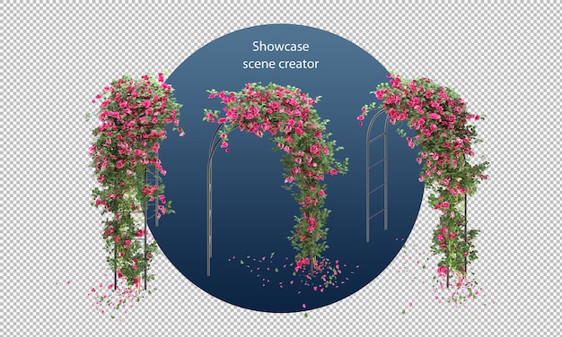 Pergolato ad arco con rose in rendering 3d isolato