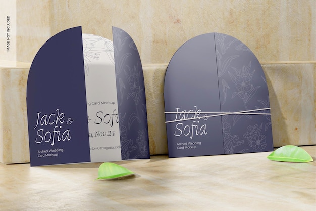 arched wedding cards on marble mockup