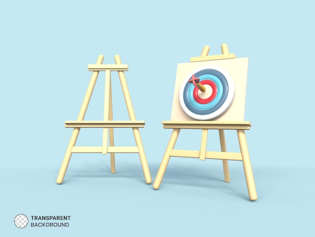 이젤 비즈니스 목표와 성공 아이콘에 양궁 화살표 격리 된 3d 렌더링 그림