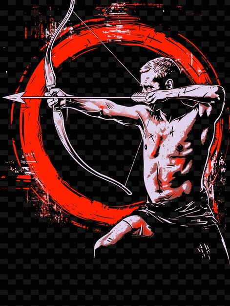 Archery competitor releasing an arrow with precision with a illustration flat 2d sport background