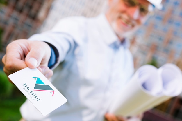 PSD architect handing a business card mock-up