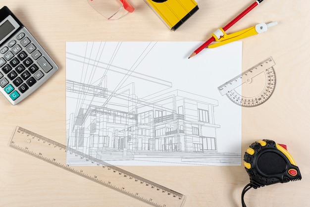 Architect sketch plan of a new building