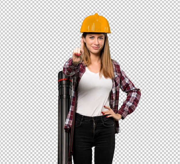 PSD architect woman showing and lifting a finger