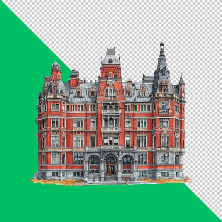 PSD architectonische illustratie van het grand red brick mansion