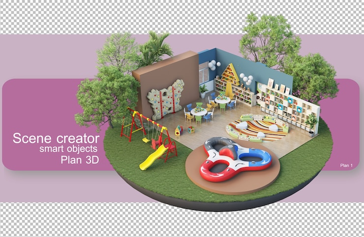 PSD architectural cut pattern illustration with interior work