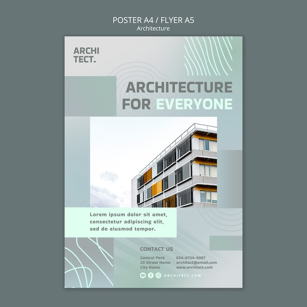 PSD modello di poster verticale per architettura e costruzione