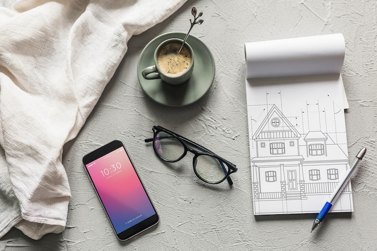 PSD architecture composition with notebook mockup