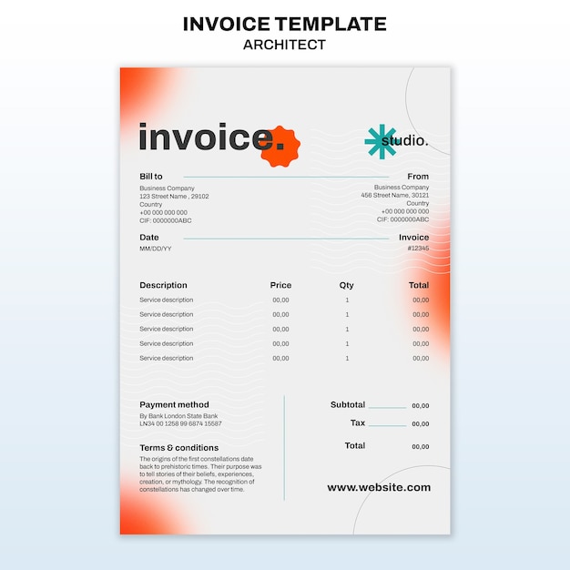 PSD architecture project invoice template