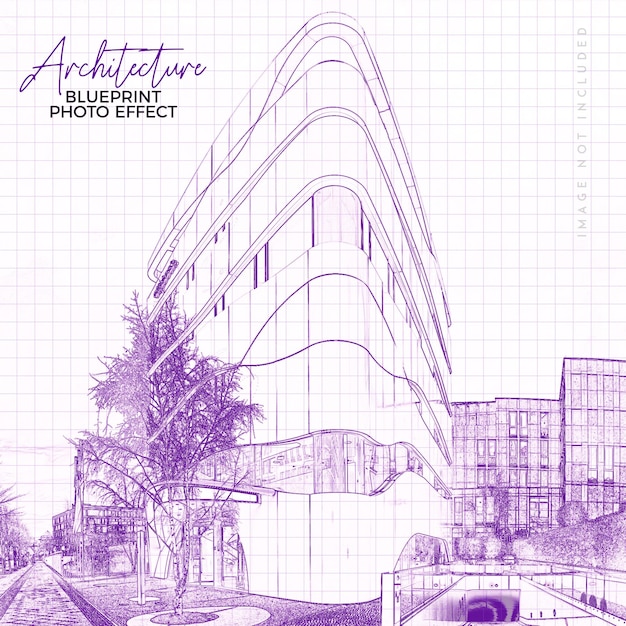 PSD architecture real sketch and blueprint photo effect