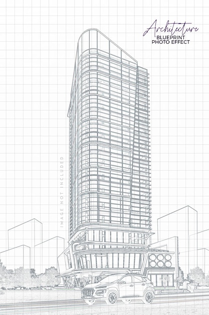 PSD architecture real sketch and blueprint photo effect