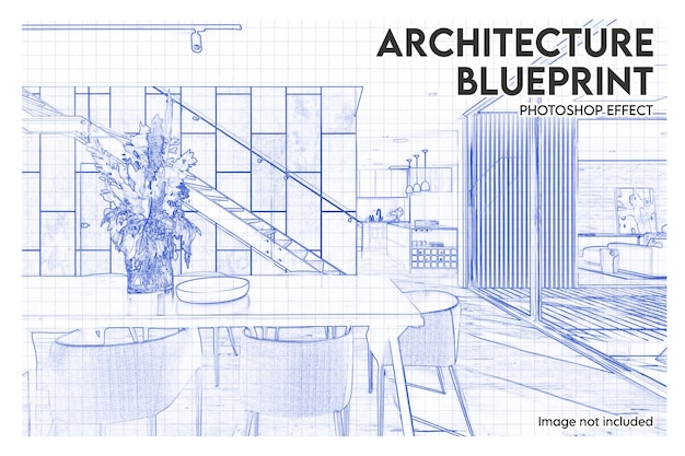 PSD architecture sketch and blueprint photo effects