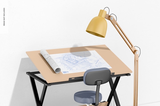 Mockup di studio di architettura con lampada