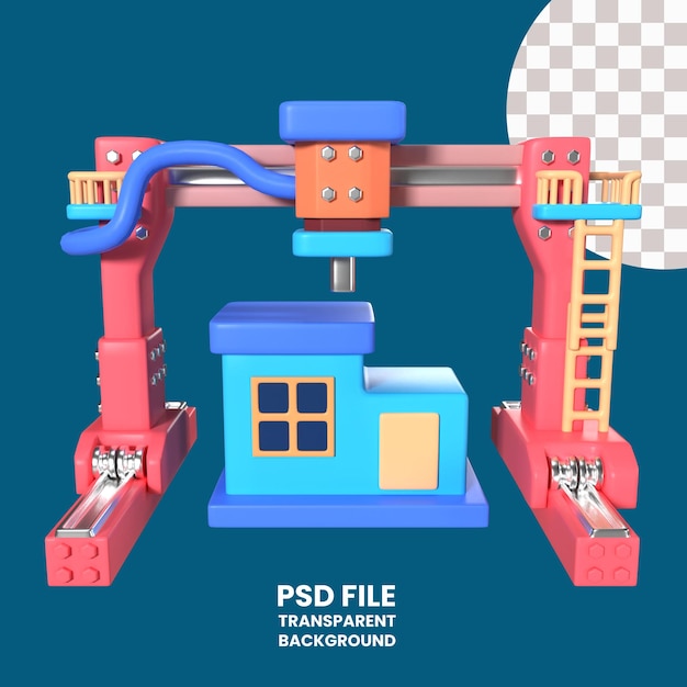 PSD architectuur 3d-printer 3d illustratie pictogram